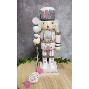 Peppermint Square Pink Glitter Candy Soldier Guard Nutcracker Christmas 9.5" NEW